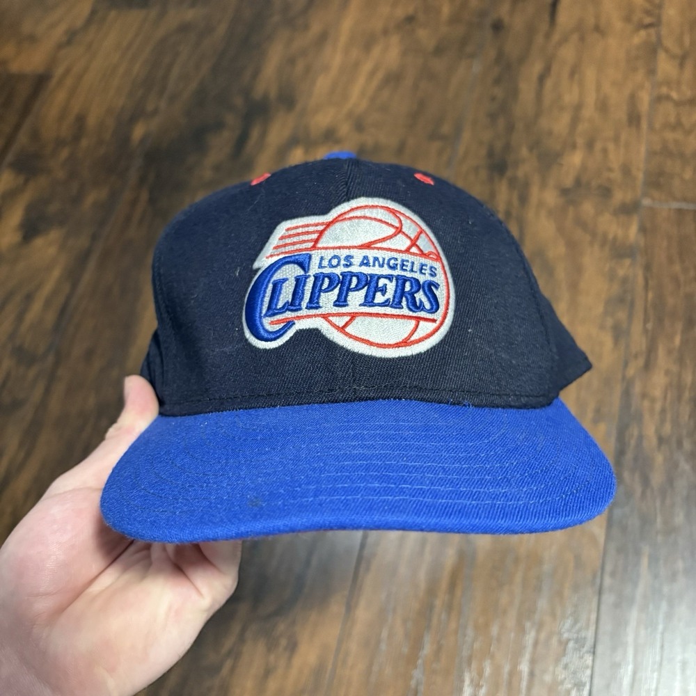 Vtg Adidas Los Angeles Clippers Fitted Hat Size L/XL Navy Blue Flat Brim NBA Cap